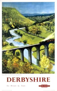 Derbyshire BR (LMR) Print, 1948-1965 Steam Train over Monsal Dale Viaduct