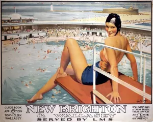 New Brighton and Wallasey Print, 1923-1947 LMS Railway Poster