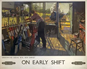 British Railways Poster Prints: Poster produced for British Railways (BR), showing a railway worker manually operating