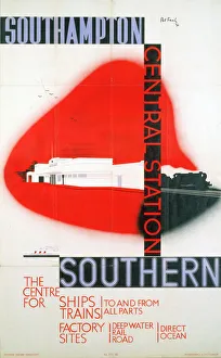 Southampton Central Station, SR poster, 1936 Southampton Central Station, SR poster, 1936