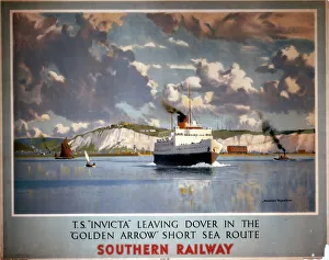 TS Invicta leaving Dover, SR poster, 1946 TS Invicta leaving Dover, SR poster, 1946