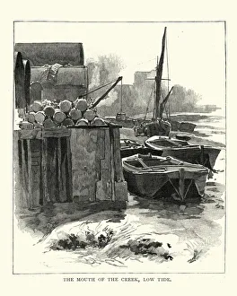19th Century, Antique, Barge, Current, District Type, Docks, England, Engraving, Europe 19th Century, Antique, Barge, Current, District Type, Docks, England, Engraving, Europe