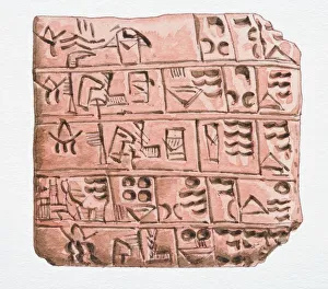 3000 BC Cuneiform writing on clay slab, front view 3000 BC Cuneiform writing on clay slab, front view