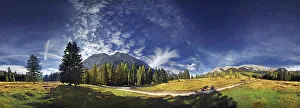 360 mountain panorama with cumulus clouds in the Wettersteingebirge range, Mt 360 mountain panorama with cumulus clouds in the Wettersteingebirge range, Mt