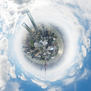360A° Aerial Little Planet of Modern Shanghais Central Business District 360A° Aerial Little Planet of Modern Shanghais Central Business District