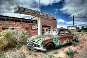 Abandoned 1950s car outside a desert trading post Abandoned 1950s car outside a desert trading post