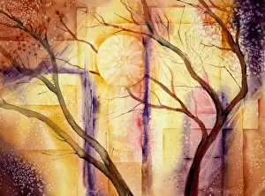 Related Image Prints: Full Moon Through Branches Print on Watercolour Paper