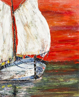 Acrylic oil painting of sailboat on ocean Acrylic oil painting of sailboat on ocean