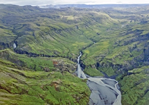 Aerial view, glacial river and canyon, Vatnajoekull and Skaftafell National Park Aerial view, glacial river and canyon, Vatnajoekull and Skaftafell National Park