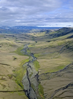 Aerial view, glacial river with small tributaries, Vatnajokull Aerial view, glacial river with small tributaries, Vatnajokull