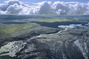 Aerial view, glacier tongue and glacier lake, Vatnajoekull and Skaftafell National Park Aerial view, glacier tongue and glacier lake, Vatnajoekull and Skaftafell National Park