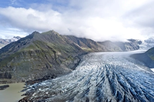 Aerial view of the glacier tongue of Svinafellsjoekull Glacier, Southern Region, Iceland Aerial view of the glacier tongue of Svinafellsjoekull Glacier, Southern Region, Iceland