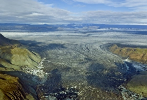 Aerial view, structure of a glacial tongue of Vatnajoekull or Vatna Glacier Aerial view, structure of a glacial tongue of Vatnajoekull or Vatna Glacier