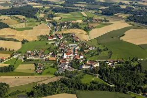 Aerial view, townscape with castle Aistersheim, Aistersheim, Upper Austria, Austria Aerial view, townscape with castle Aistersheim, Aistersheim, Upper Austria, Austria