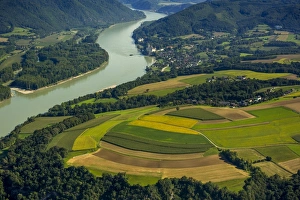 Aerial view, Wachau with Servite monastery Schloss Schonbuhel Castle on the Danube Aerial view, Wachau with Servite monastery Schloss Schonbuhel Castle on the Danube