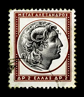 Alexander the Great on Greek stamp isolated in black Alexander the Great on Greek stamp isolated in black