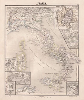 Maps Collection: Ancent Italy, c. 450 BC, steel engraving, published in 1861