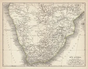 Ancient map of South Africa, lithograph, published in 1876 Ancient map of South Africa, lithograph, published in 1876