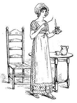 Antique children spelling book illustrations: Lighting a candle Antique children spelling book illustrations: Lighting a candle