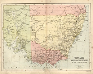 Antique damaged map of Victoria, New South Wales, 19th Century Antique damaged map of Victoria, New South Wales, 19th Century