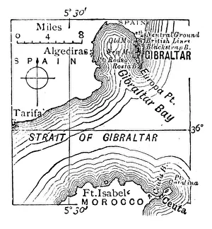 Antique engraving illustration: Gibraltar Antique engraving illustration: Gibraltar