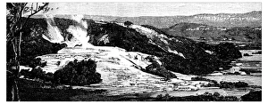 Antique engraving illustration: White terrace, Rotomahana, New Zeland Antique engraving illustration: White terrace, Rotomahana, New Zeland