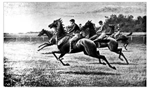 Antique hobbies and sports illustration: Horse racing Antique hobbies and sports illustration: Horse racing
