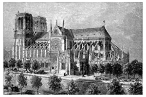 Antique illustration of French Cathedrals: Notre-Dame de Paris Antique illustration of French Cathedrals: Notre-Dame de Paris