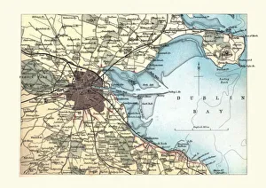 Antique Map of Dublin, Ireland, 1890s, 19th Century Antique Map of Dublin, Ireland, 1890s, 19th Century