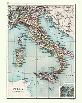 Antique Map of Italy, with detail of straits of Messina, 19th Century Antique Map of Italy, with detail of straits of Messina, 19th Century
