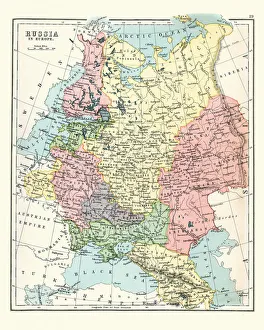 Antique map of Russia in Europe, 1897, late 19th Century Antique map of Russia in Europe, 1897, late 19th Century
