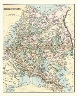 Antique Map of Russia in Europe, 19th Century Antique Map of Russia in Europe, 19th Century