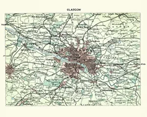 Antique map, Scotland, City of Glasgow 19th Century Antique map, Scotland, City of Glasgow 19th Century
