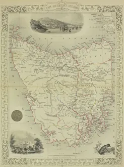 Antique map of Van Diemen Island off Australia with vignettes Antique map of Van Diemen Island off Australia with vignettes