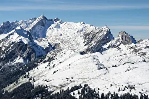 The Appenzell Alps with snowy Saentis on the top left, canton of Appenzell Innerrhoden The Appenzell Alps with snowy Saentis on the top left, canton of Appenzell Innerrhoden