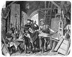 Architects and Craftsmen Designing a New Cathedral, 12th Century Europe Architects and Craftsmen Designing a New Cathedral, 12th Century Europe