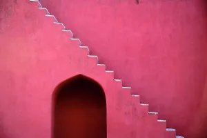 Prints of India, New Delhi, Jantar Mantar, astronomical observatory built by Maharaja Sawai Jai Singh II in the early 18th century, detail of stairs Architecture Prints: Jantar Mantar Astronomical Observatory Print