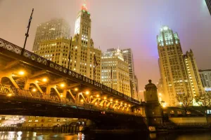 Prints of Chicago Architecture Prints: Wrigley Chicago Print: DuSable Bridge at Dusk