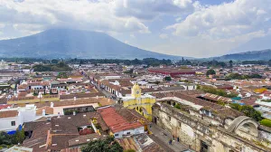 Arco de Santa Catalina (Santa Catalina Arch) and Antigua City in Guatemala, High angle view Arco de Santa Catalina (Santa Catalina Arch) and Antigua City in Guatemala, High angle view