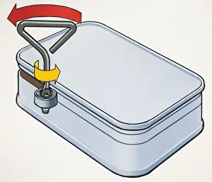 Arrows illustrating circular movement of key twisting to open rectangular metal tin Arrows illustrating circular movement of key twisting to open rectangular metal tin