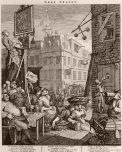 Prints of Engraving By William Hogarth celebrating the virtues of beer circa 1751. (Photo by Fotosearch/Getty Images) H Prints: Beer Street Engraving Print by William Hogarth