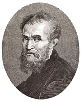 Artist Michelangelo Buonarotti engraving from 1877 Artist Michelangelo Buonarotti engraving from 1877