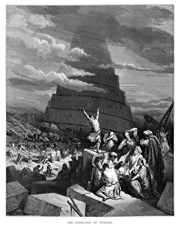 Babel tower engraving 1870 Babel tower engraving 1870