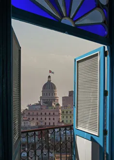 Balcony doors over cityscape, Havana, Cuba Balcony doors over cityscape, Havana, Cuba