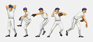 Baseball pitching technique, multiple image Baseball pitching technique, multiple image