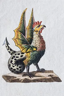 Basilisk, hand-colored copper engraving from childrens picture book by Friedrich Justin Basilisk, hand-colored copper engraving from childrens picture book by Friedrich Justin