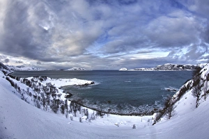 Bay near Somaroy in winter, Tromso, Norway, Europe