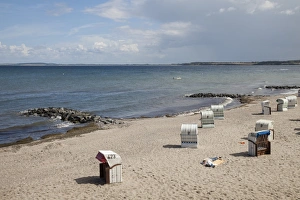Empty beach chairs on the Baltic coast, Hohwacht, Schleswig-Holstein, Germany Empty beach chairs on the Baltic coast, Hohwacht, Schleswig-Holstein, Germany