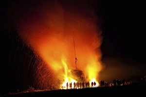 Beacon fire in Schemmerhofen, Baden-Wuerttemberg, Germany, Europe Beacon fire in Schemmerhofen, Baden-Wuerttemberg, Germany, Europe