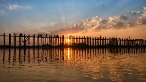Beautiful sunset atU Bein Bridge ,Taungthaman lake, Mandalay , Myanmar Beautiful sunset atU Bein Bridge ,Taungthaman lake, Mandalay , Myanmar
